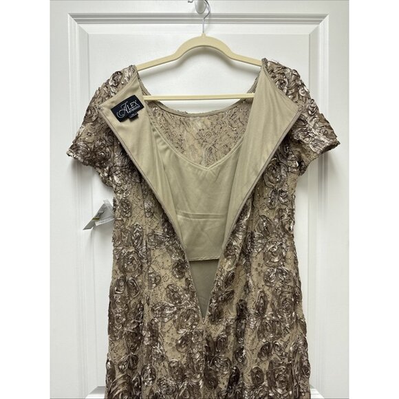 New Alex Evenings Size 14 Beige Embellished Lace Maxi Formal Gown Dress Rosette - Picture 9 of 11